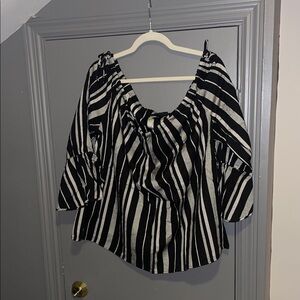 Lane Bryant Black and White Striped Off-Shoulder Blouse